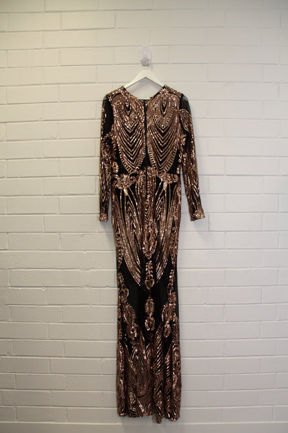 Long sleeve black 2025 and gold sequin dress