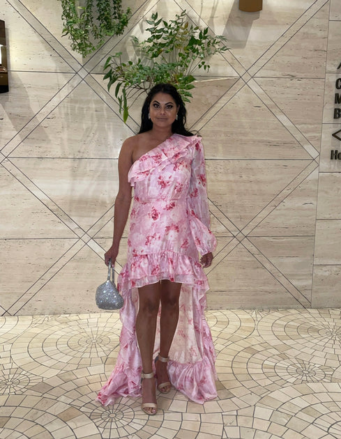 Tempo Asymmetric Dress Rainbow Peonies