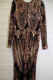 Black mesh gown with gold sequin (long sleeve)