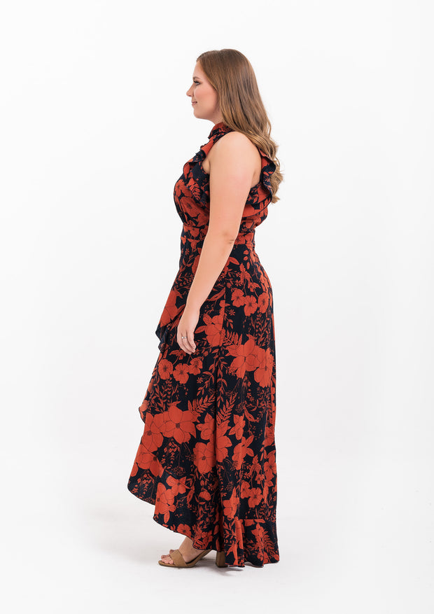 floral frill detail wrap maxi dress Floral Frill Trim Sleeve Plunge Maxi Dress