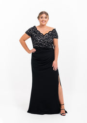 Black Lace Off The Shoulder Evening Gown