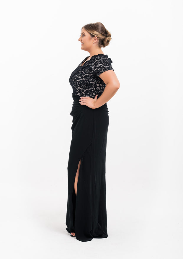 Black Lace Off The Shoulder Evening Gown