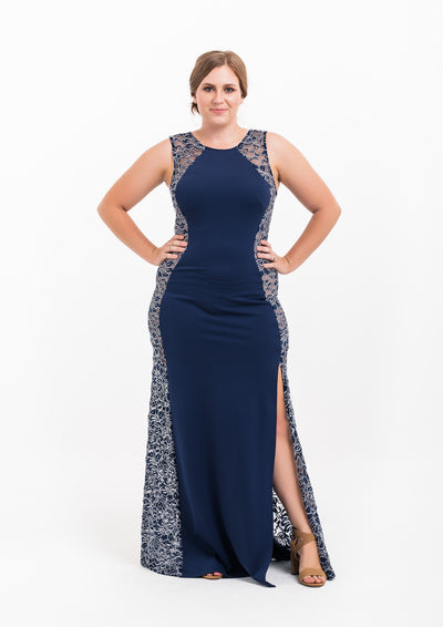 Lace Silhouette Navy Gown