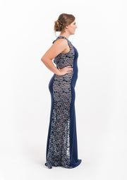 Lace Silhouette Navy Gown