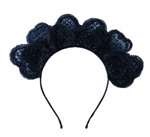 Fascinator Black Sequin and Beaded Lace Crown Headband